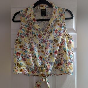 Her Universe Yellow Floral Tie-Front Blouse